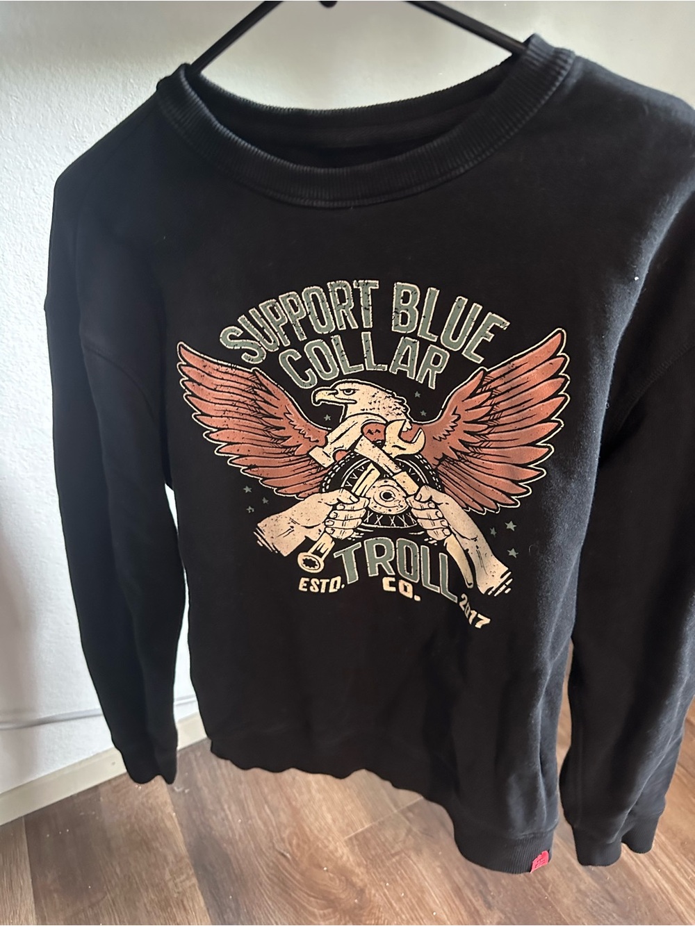 Troll CO Support Blue Collar Graphic Black Sweatshirt